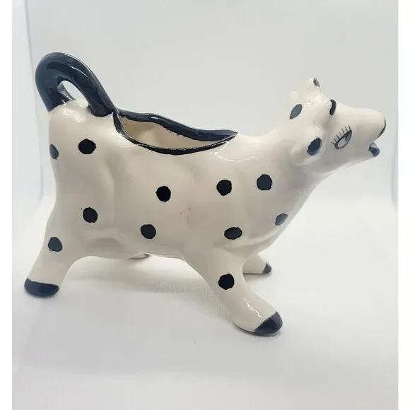Vintage White With Black Spots Cow Creamer Hand Painted By Isabelle - Picture 3 of 6